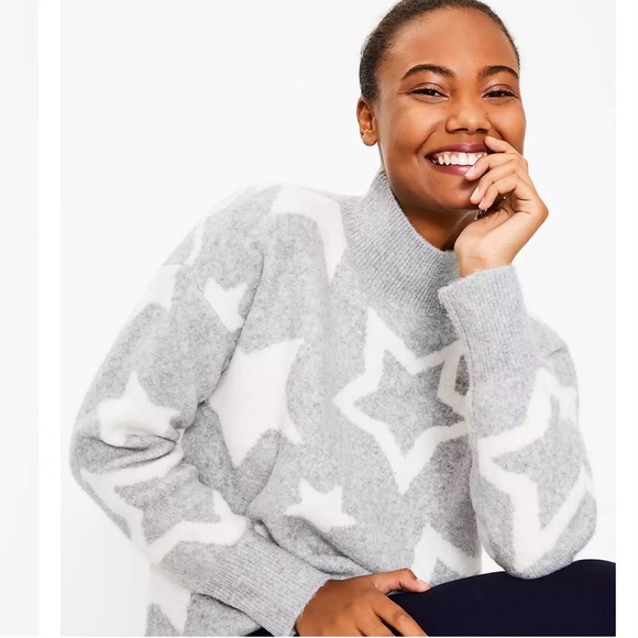 Lou & grey starstruck mock neck turtleneck star sweater in pebble grey heather M - Picture 5 of 13